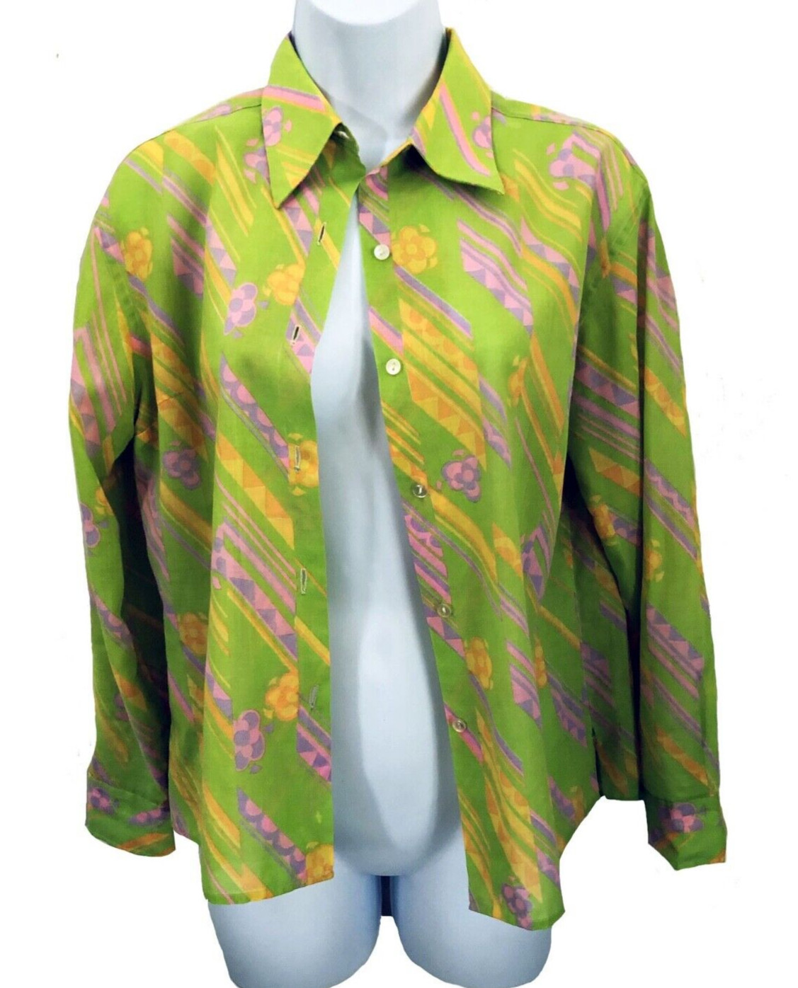 Imported Vintage 60’s 70’s Mod Pink Orange Lime Collar Cotton Graphic Shirt 48