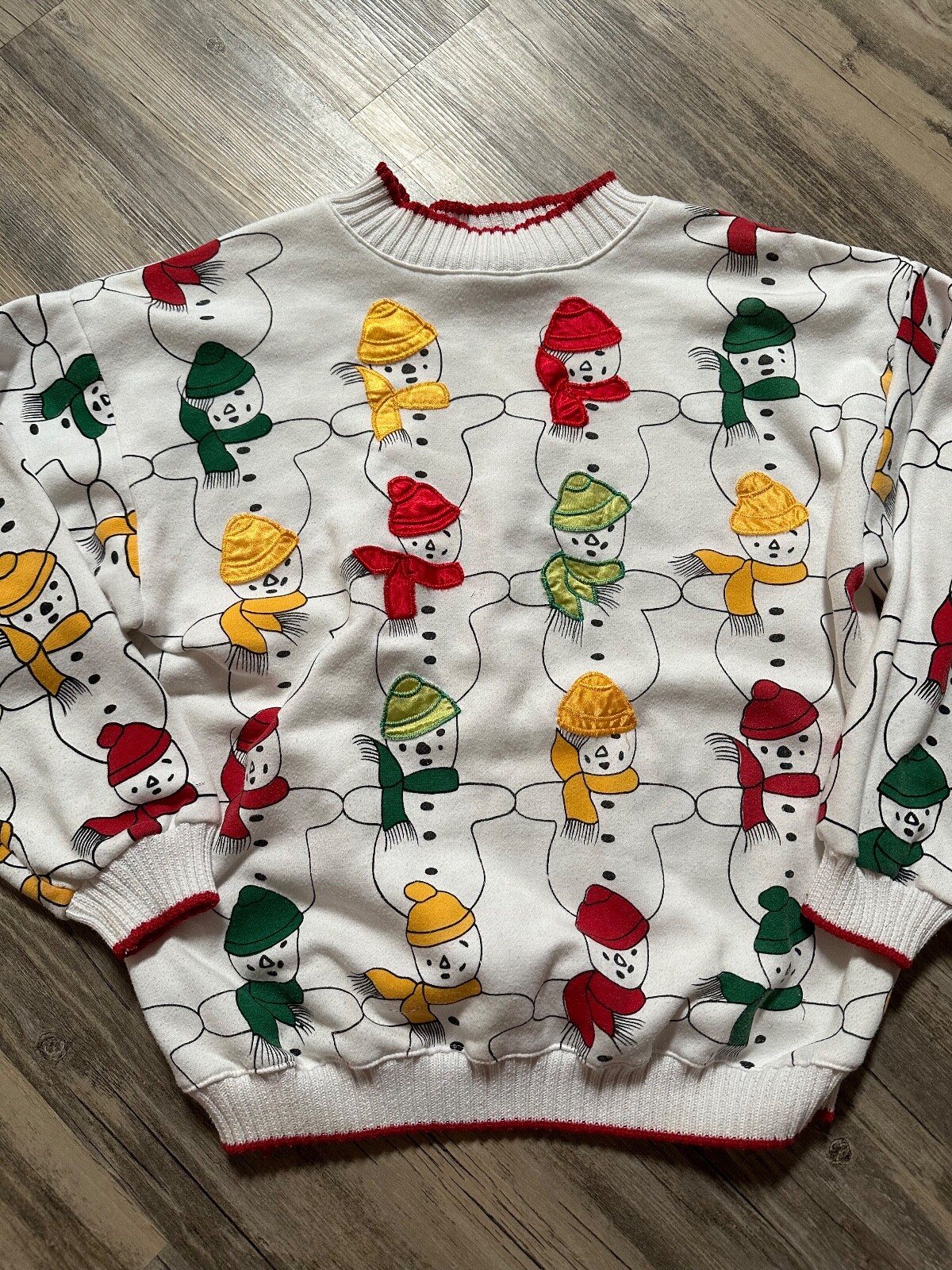 Vtg Hasting Smith AOP All Over Print Snowman Christmas Sweatshirt Medium Granny