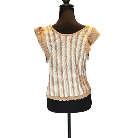 Madden NYC Tan Cream Striped Flutter Crochet Top Juniors XL Retro Bohemian 70s