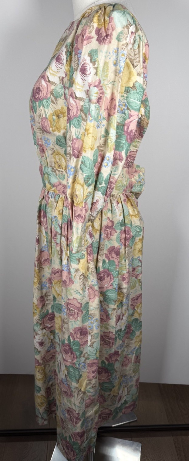 Vintage 80s muted floral puff sleeve cottagecore prairie victorian dress 4