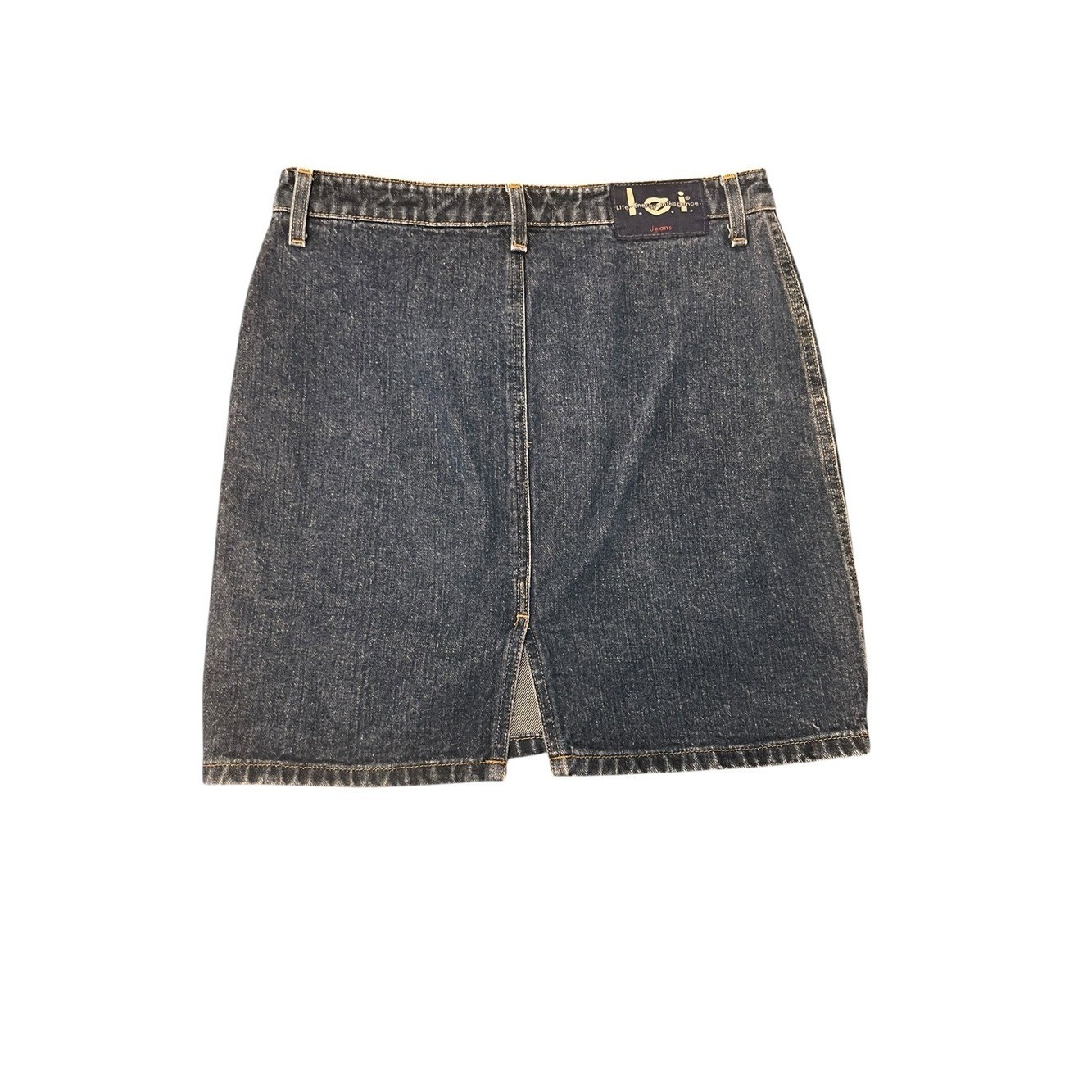 lei Washed Denim A- Line Mini Skirt Size 7 3 Button 90s Y2K