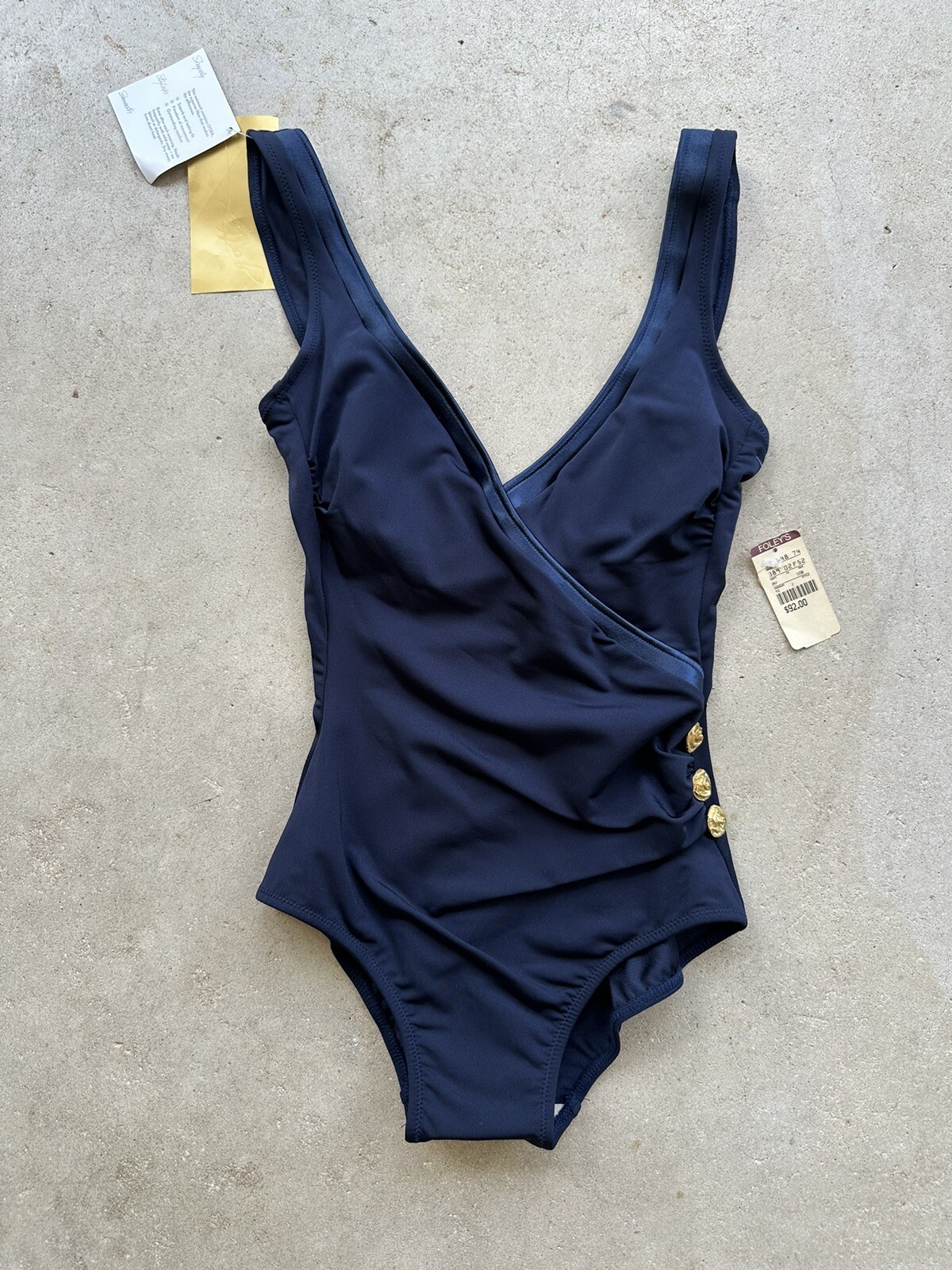 1990s Gottex One Piece Swimsuit Lycra Sensations Floral Buttons Resort 6 80s VTG