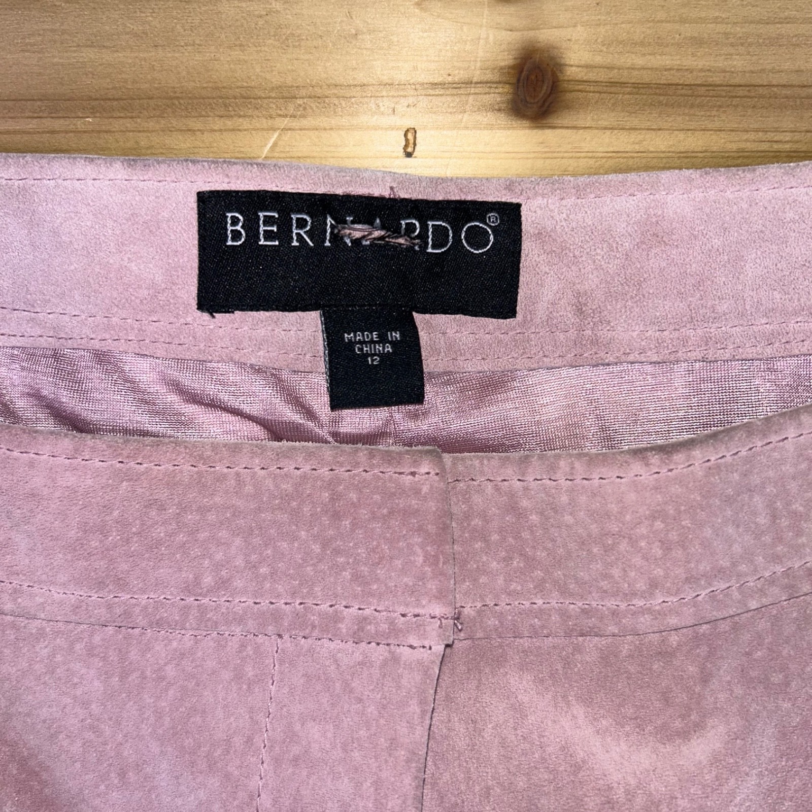 Vintage Bernardo Pants Women 12 Pink Suede Genuine Leather Polyester Lined Flare