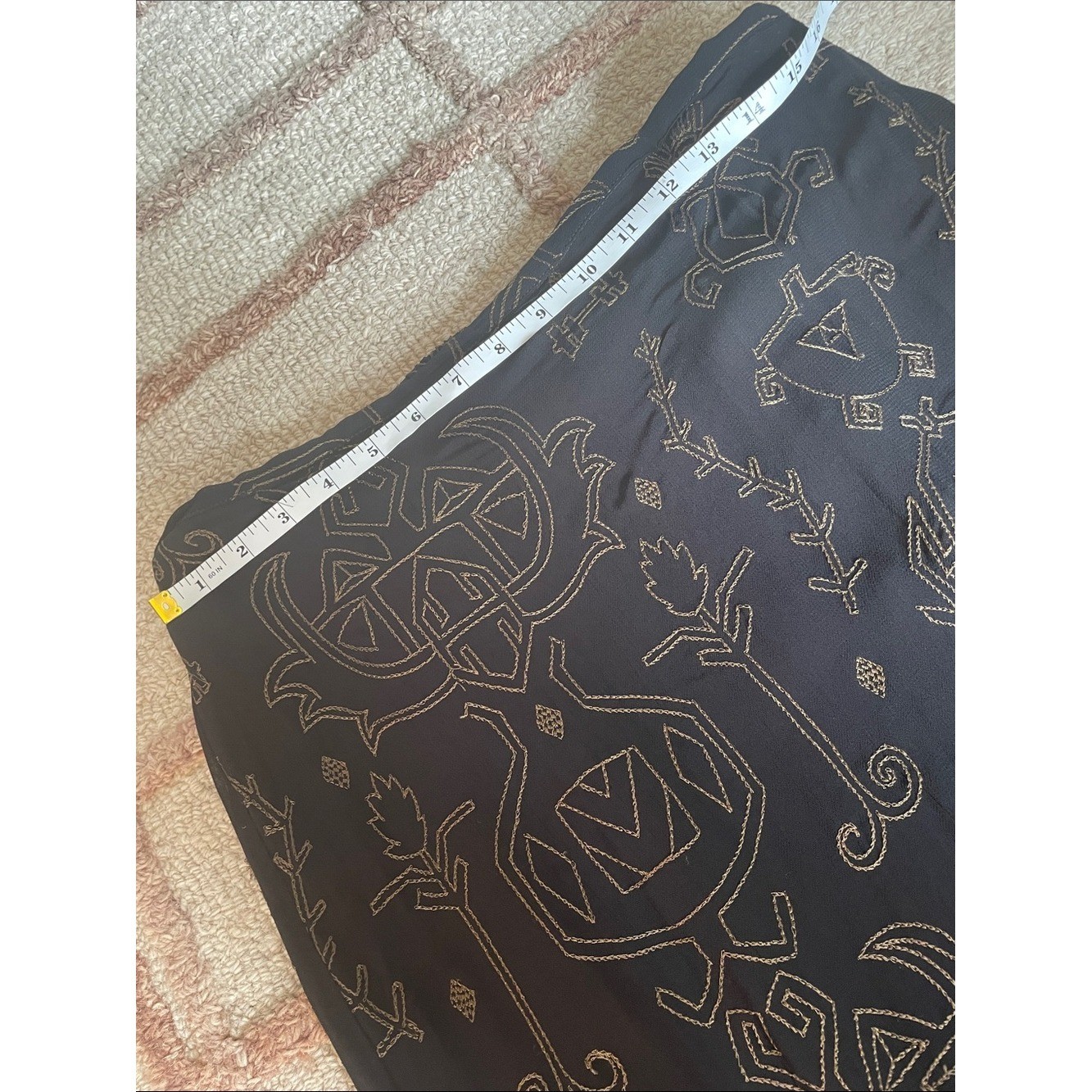 Vintage Chico’s Design Black Maxi Wrap Skirt Gold Embroidered Motif Size Large