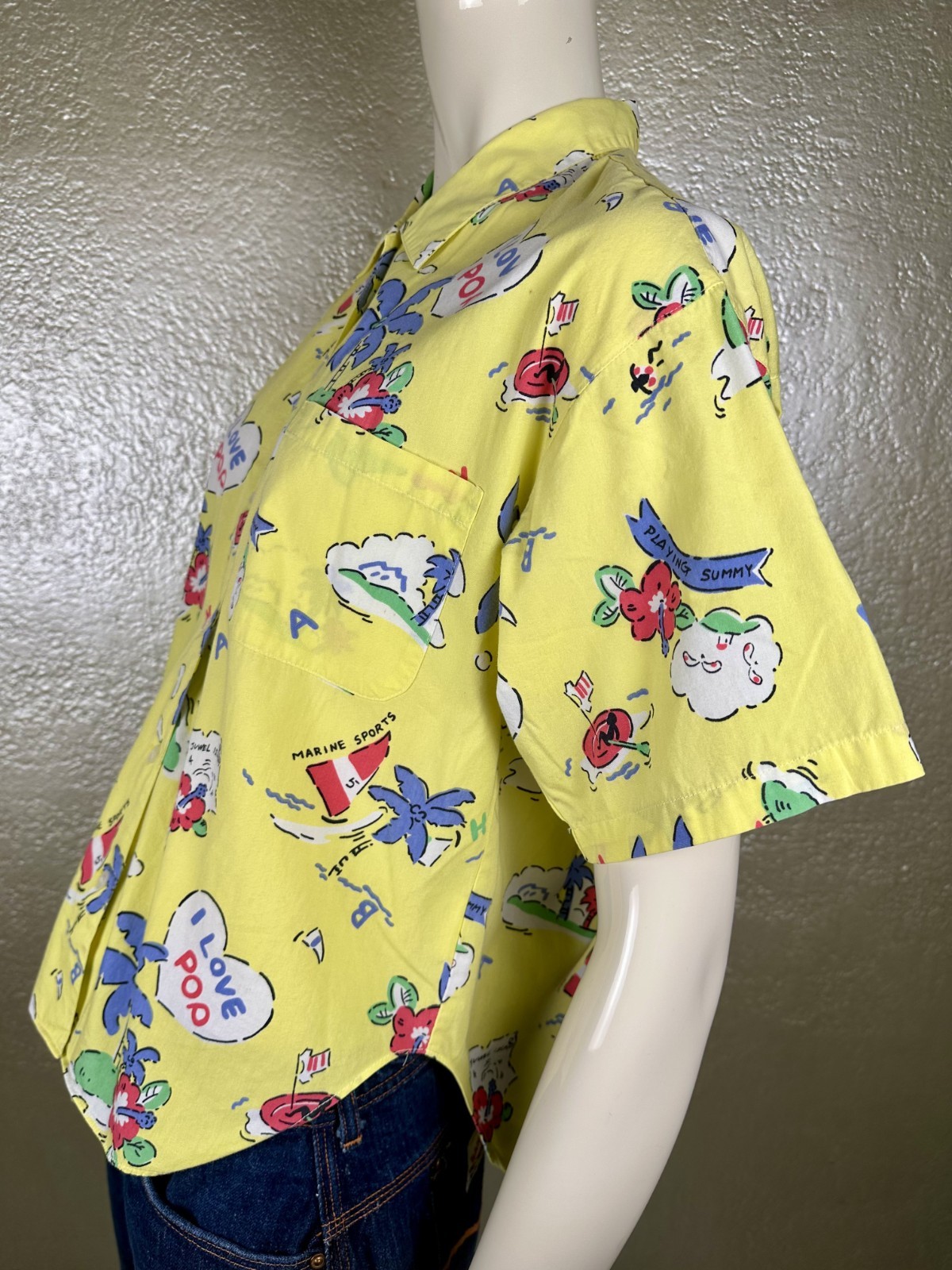 Vintage 1980’s Fashion In MICHEL Yokohama Yellow I LOVE POP! Cotton Short Sleeve