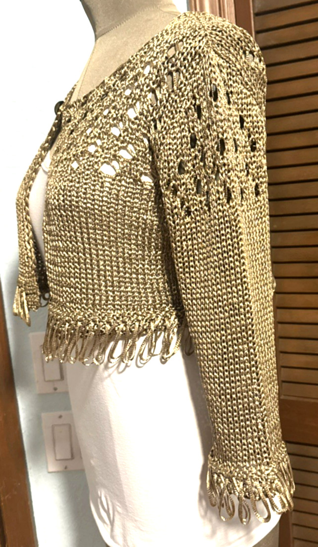 Rinascimento Crocheted Knit Cardigan Jacket Cropped Italian Gold Giacca Size M