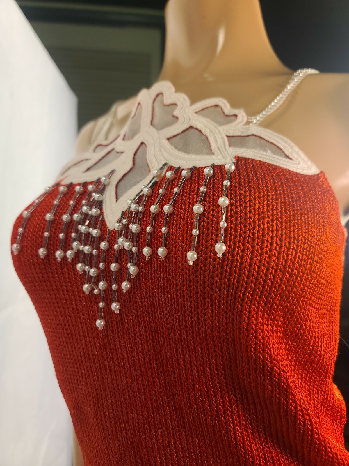 Vintage Elizabeth New York Skirt Top Sweater Set red and white Outfit