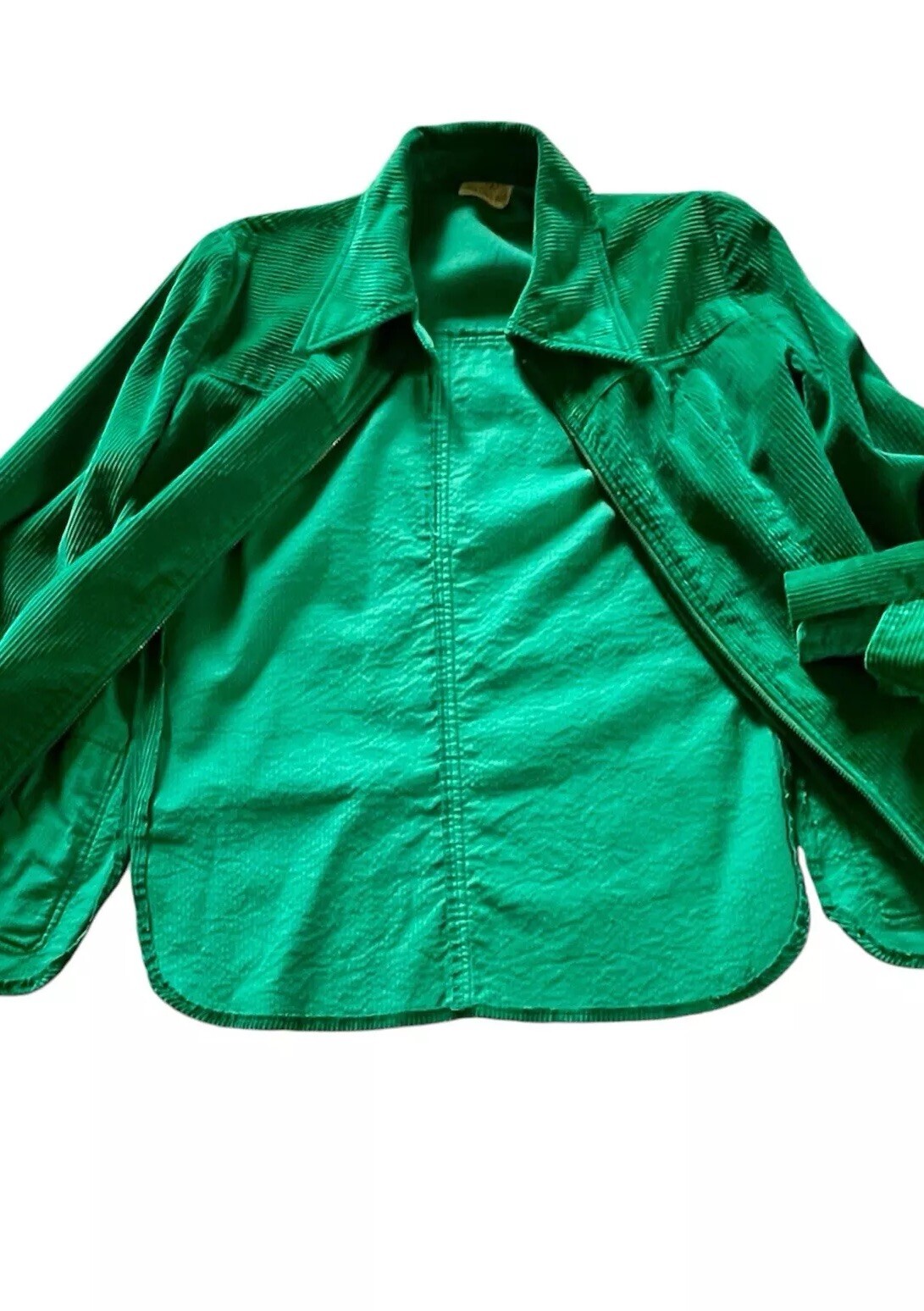 1970s Women’s Austin Hill Green Corduroy Dagger Collar Metal Zip Jacket Shacket