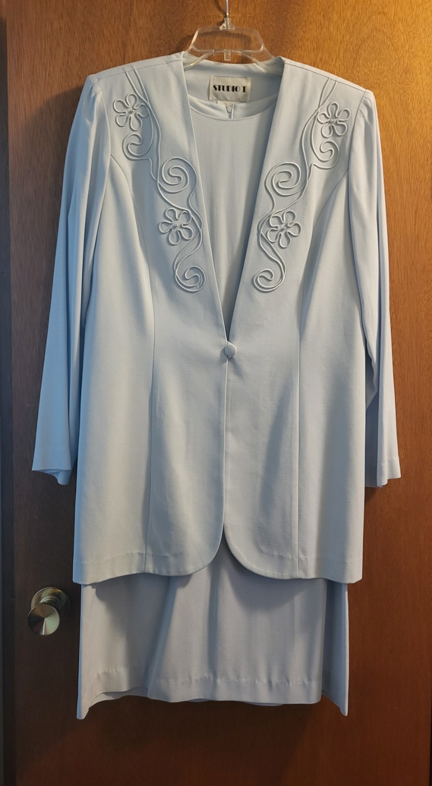 Vintage Studio I One Piece Dress Suit Short Sleeves Light Blue Sz 14