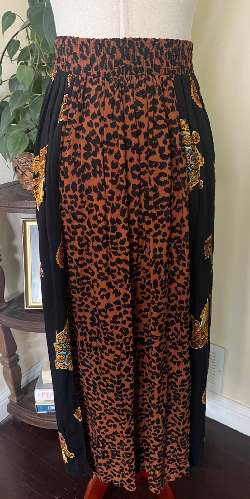 Vintage Ms Interpret New York Top and Skirt Set sz L Black Animal Print