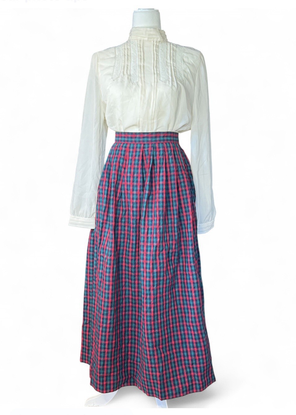 Vintage David Brooks Red Green Plaid Maxi Skirt Size 10 USA Holiday Preppy