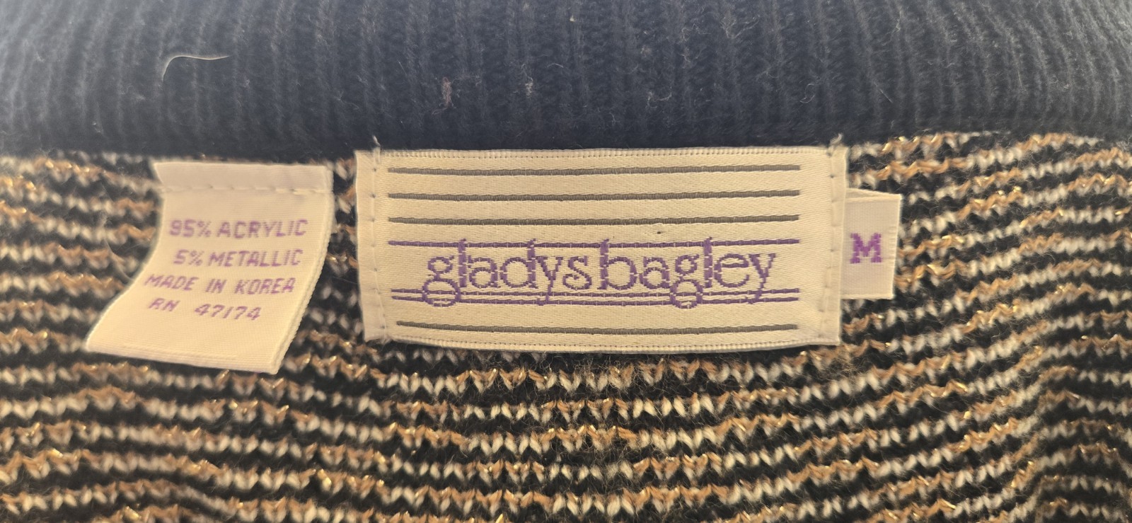 1980s GLADYS BAGLEY Metallic Gold And Black Checkerboard Cardigan Sweater Size M