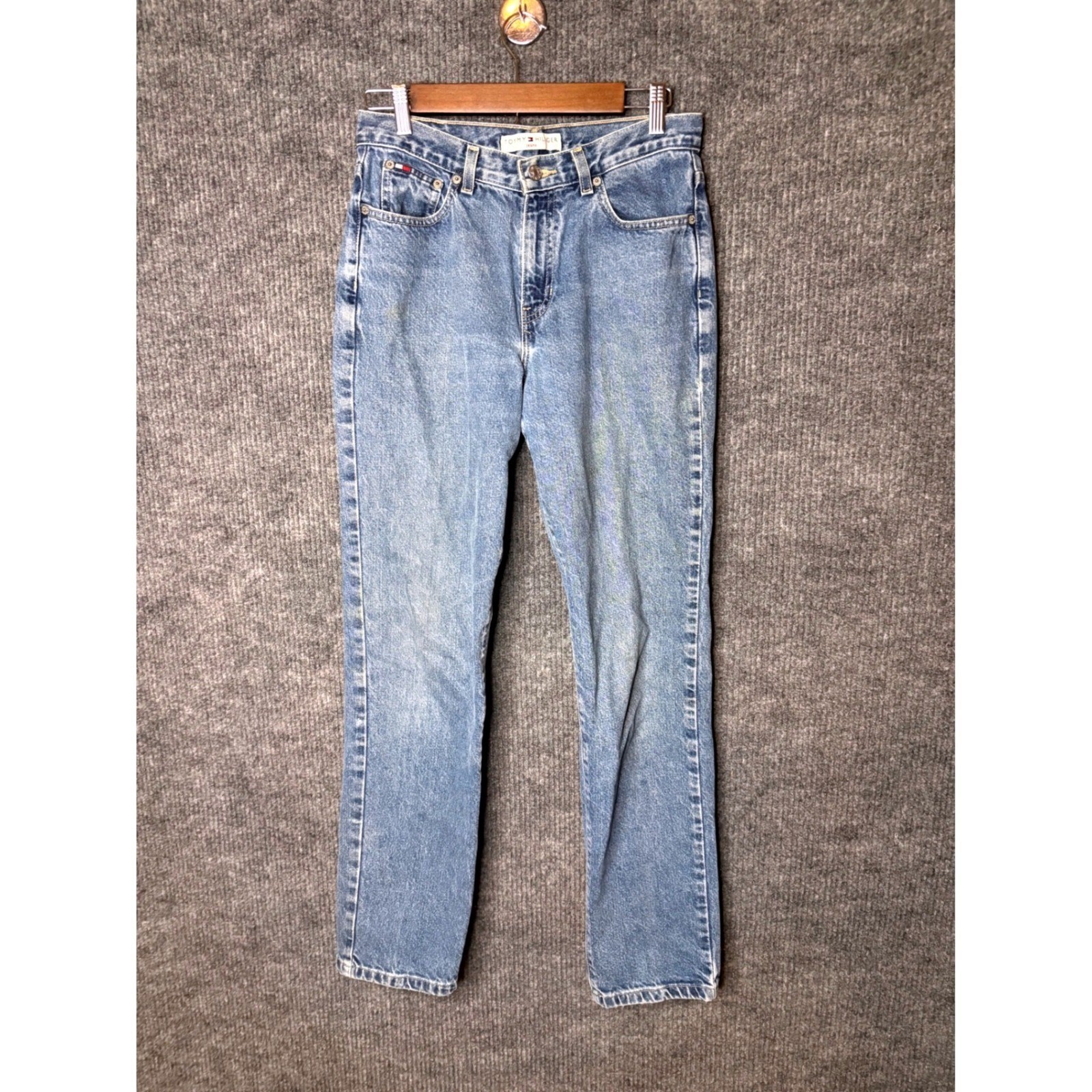 VTG Tommy Hilfiger Jeans Light Wash Flag Pocket Baggy Straight 90s Y2K Size 6