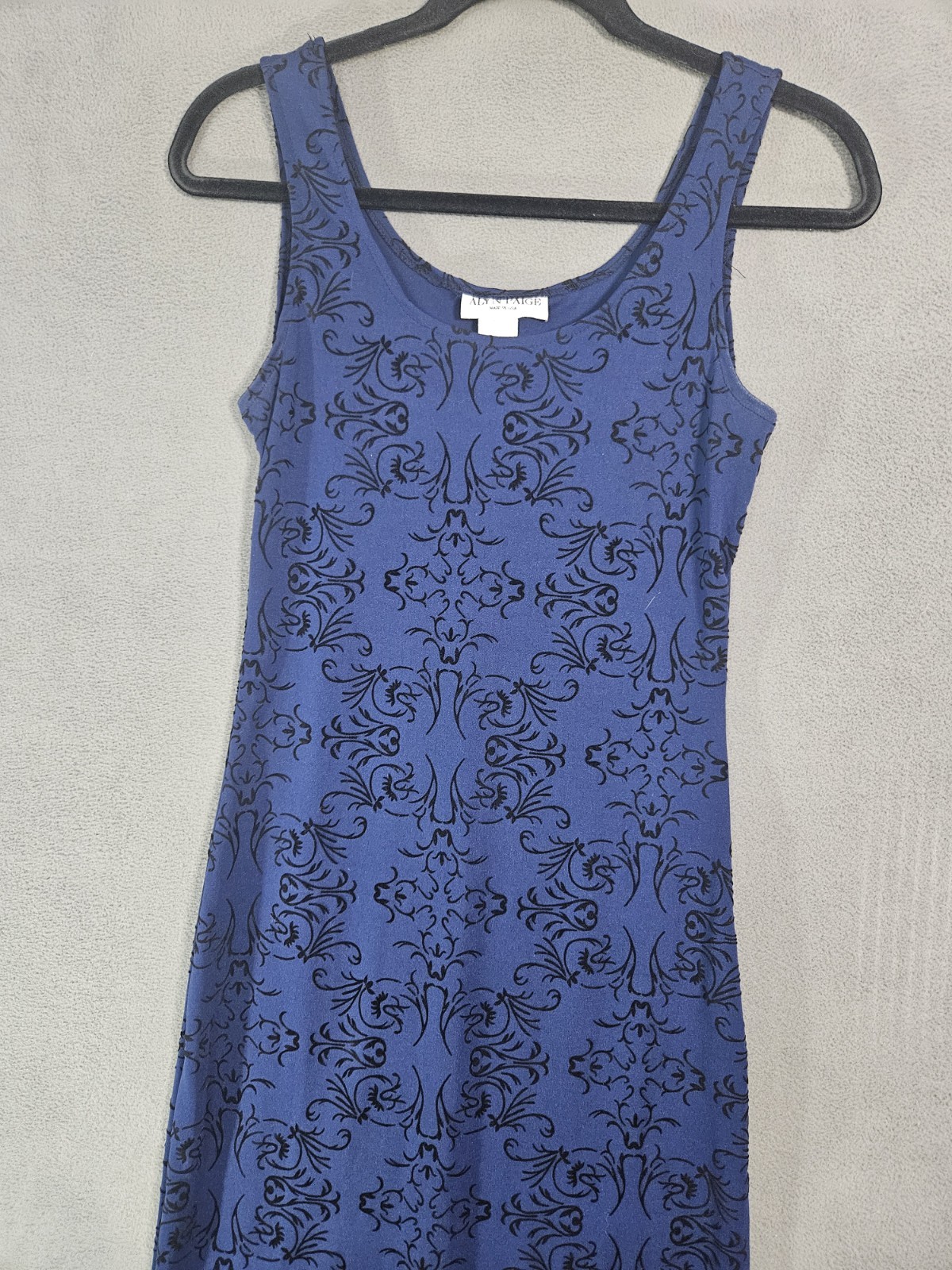 Vintage 90s Alyn Paige Womens 5/6 Maxi Slip Dress Navy Velvet Black Paisley Tank