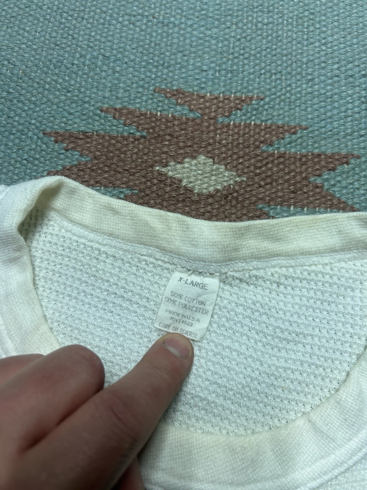 Vintage 70s 80s waffle knit thermal shirt blank white base layer women’s XL