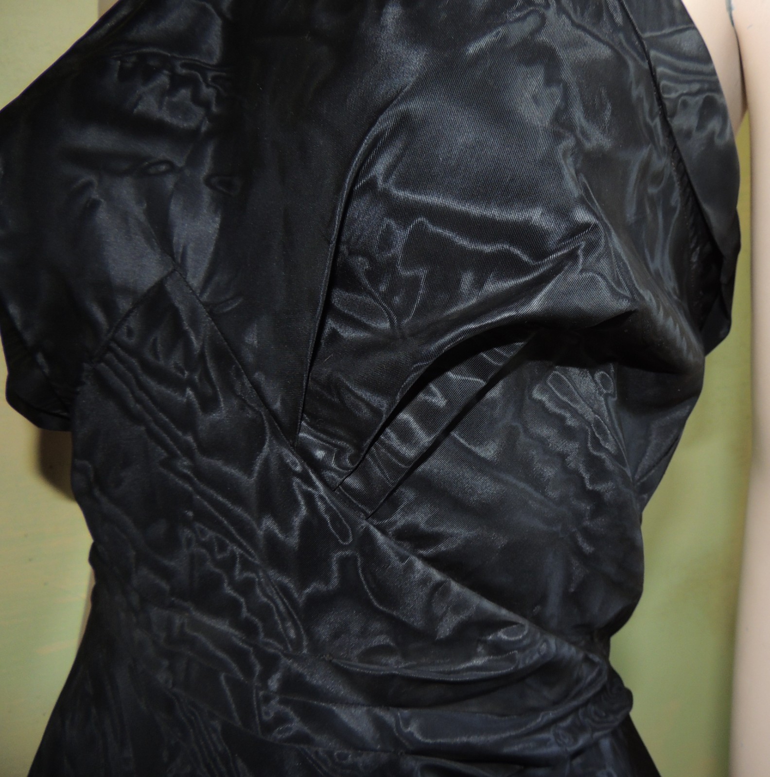 Marontate 40s Dress Black Moire Taffeta Halter with Peplum Jacket