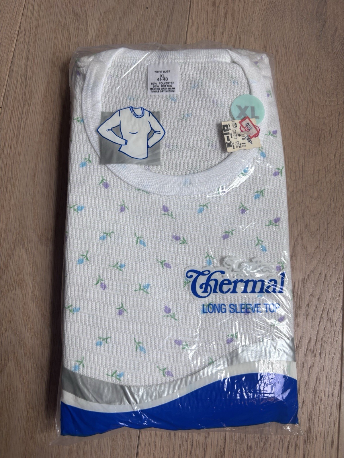 Women’s Kmart Thermal Long Sleeve Raschel Type XL Kodel Polyester Floral Vintage