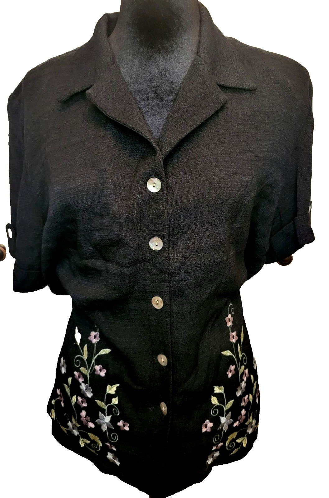 Studio 1 Vintage 90s Black Embroidered Button Up 16 Dark Cottage Whimsygoth