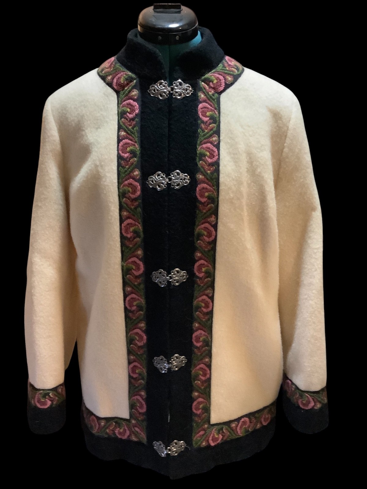 VTG Evebofoss Firda Norway Wool Women Jacket Cream Metal Clasps Sz 44 (W42xL28)