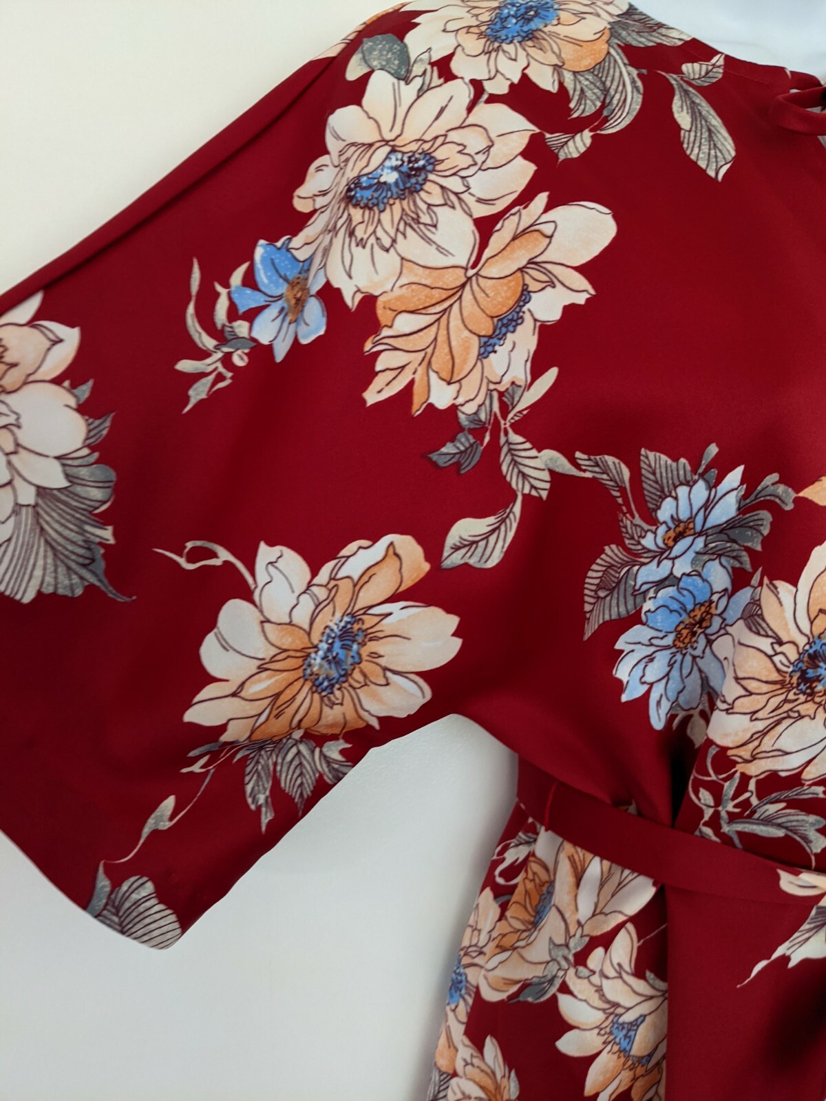 Vintage Nani Of Hawaii Belted Red Floral Hawaiian Blouse Top Polyester USA S