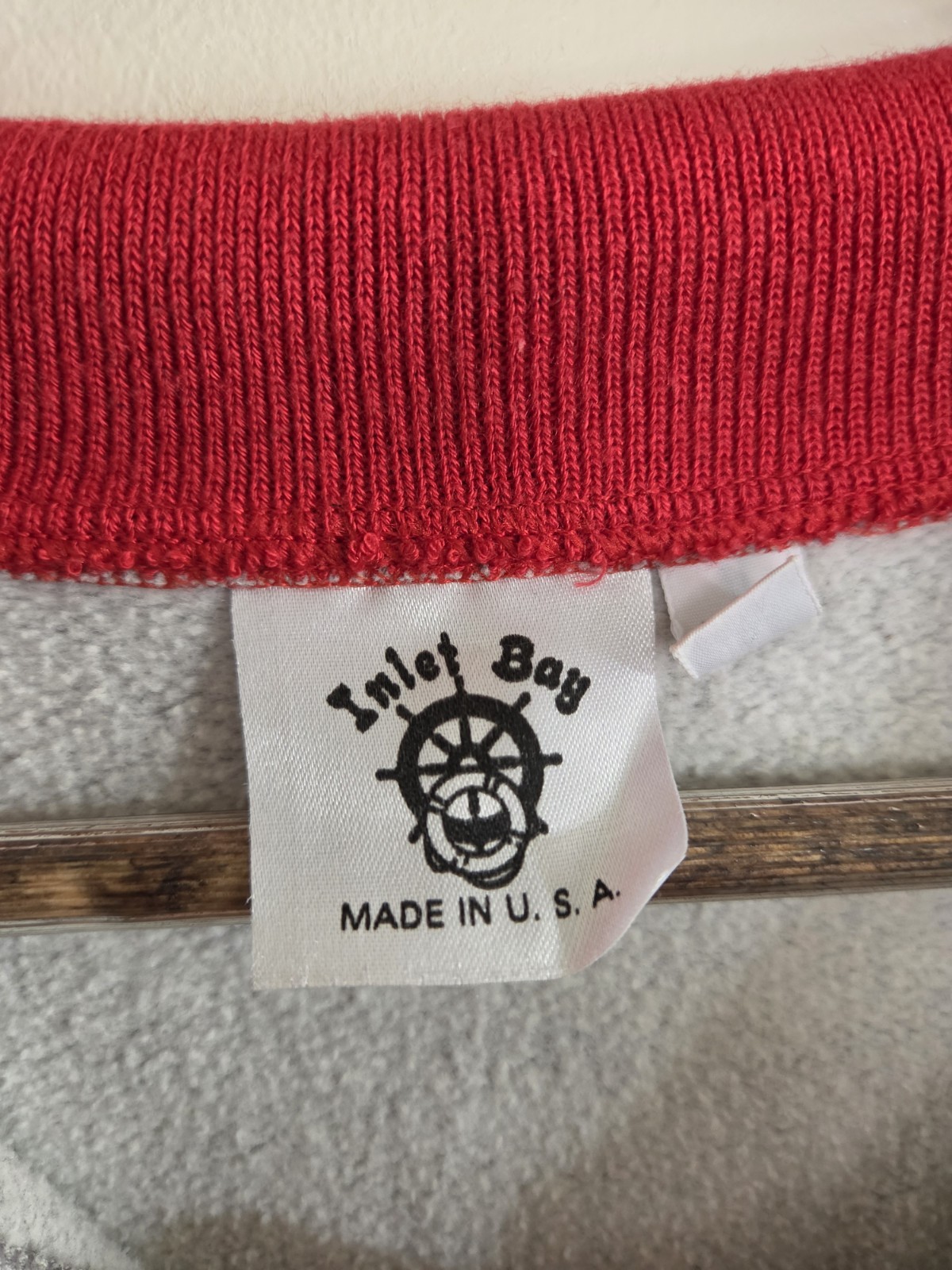 Vintage Loons Sweatshirt Gray Red Cuffs Collar Inlet Bay Made In USA XL Womens
