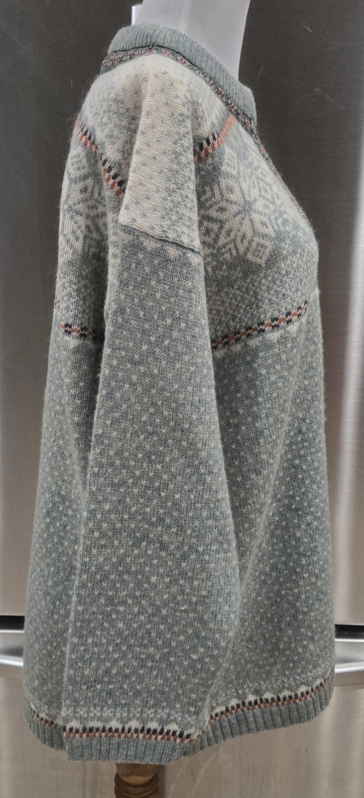 1980s SQUAW VALLEY Nordic Fair Isle Wool Cardigan Sweater Filigree Metal Clasps