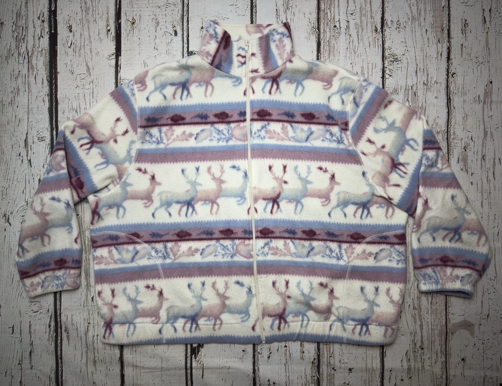 VTG Deer Stag All Over Print TanJay Women’s Fleece Full Zip Sweater Sweatshirt