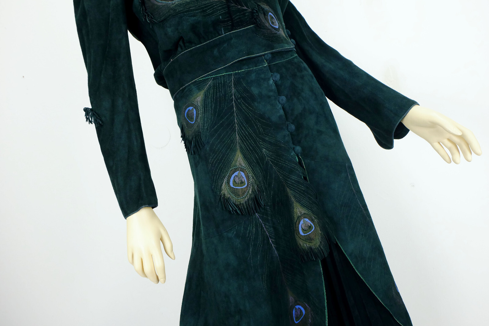 2pc DRESS costume roberto cavalli designer vintage 70s 80s suede green 36
