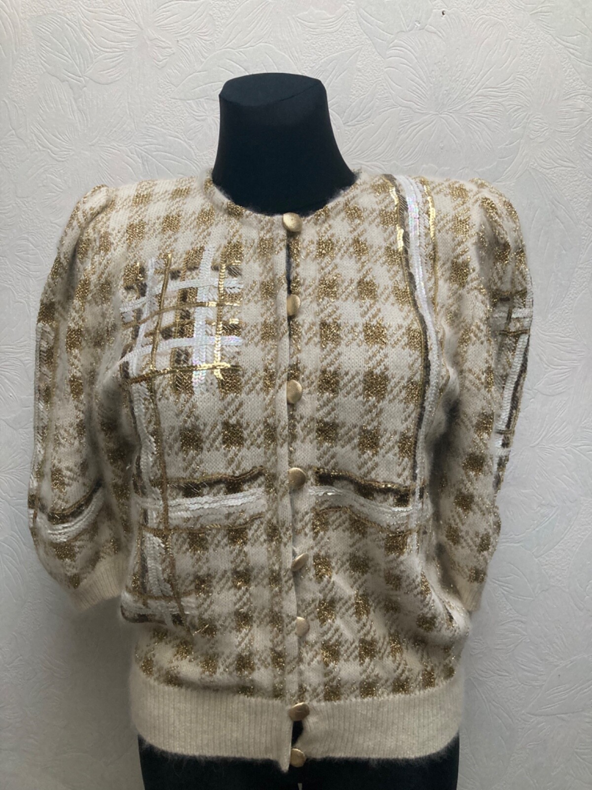 Vintage 1980s Custom Made Angora, Wool Sparkling Knitted Cardigan size S-M.