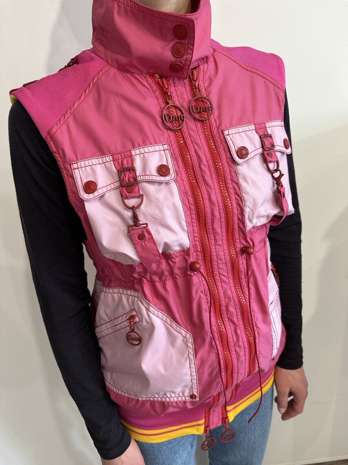 DDP Vintage Christian Dior Boutique Y2K Parachute Women Zip Vest Archive sz US8