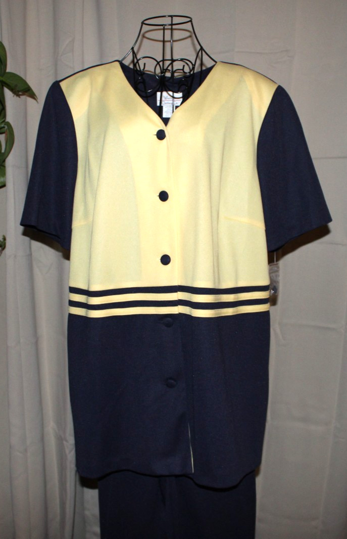 Vtg 90s Westside Clothing Co Nautical Pant Set Navy Yellow 4B Fits Modern 4X NWT