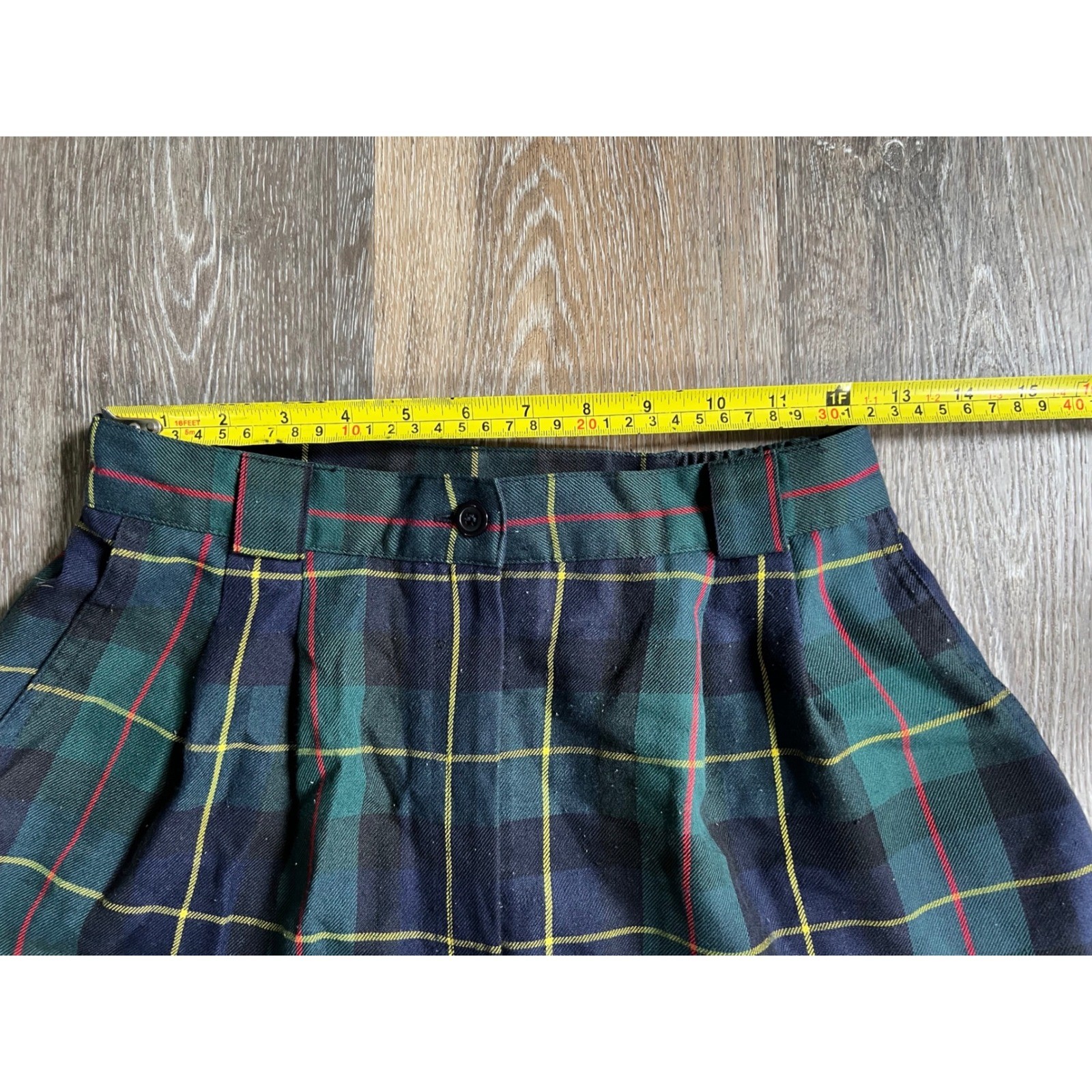 Counterparts Plaid Shorts Womens 8 Green Navy Blue High Waisted Pleated Vintage