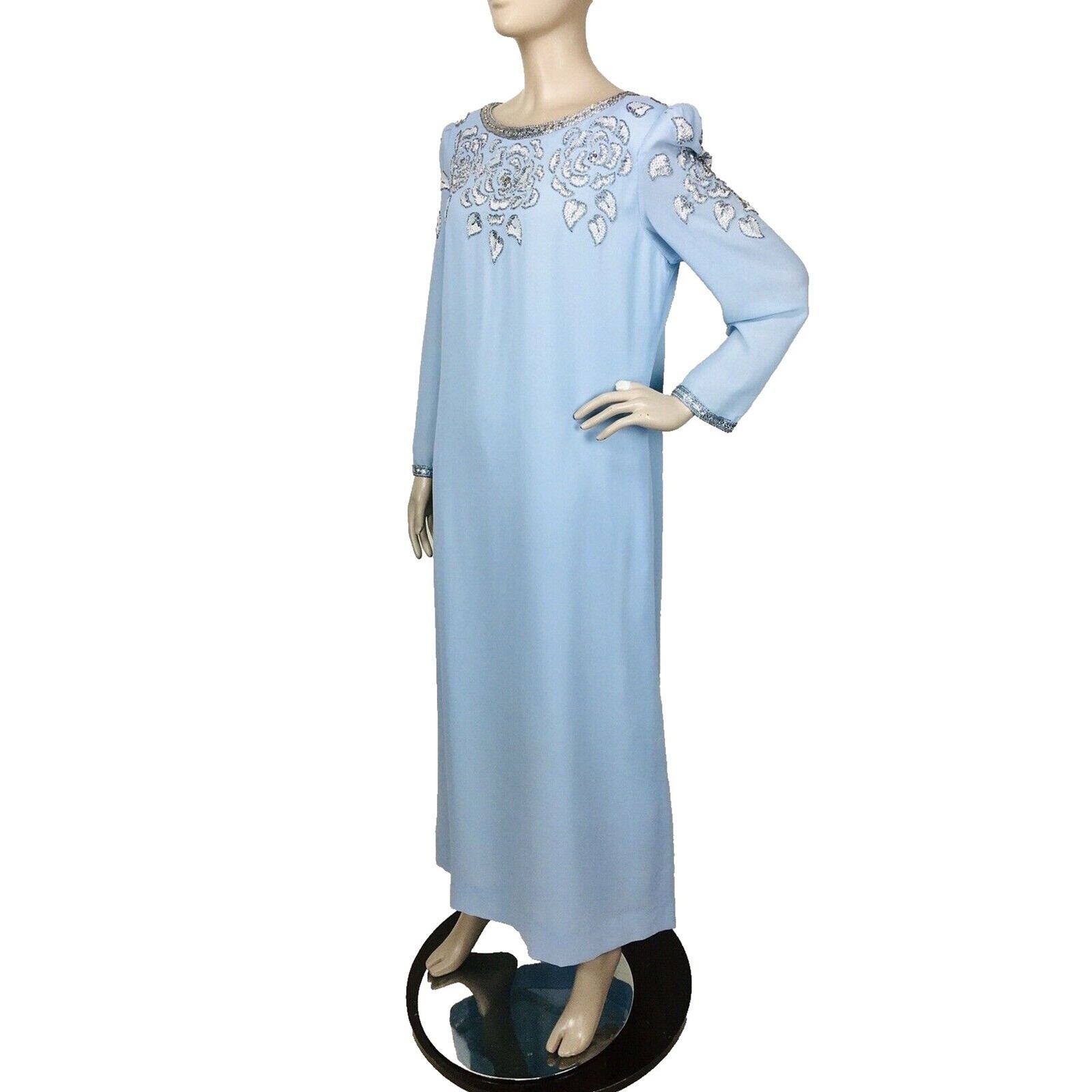 Vintage 60s Victoria Royal Ltd British Crown Full Length Beaded Silk Gown