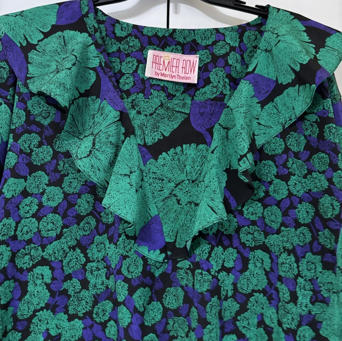 Vintage PREMIER ROW by MARILYN THELEN Purple & Green Ruffle blouse/top, Size 4X