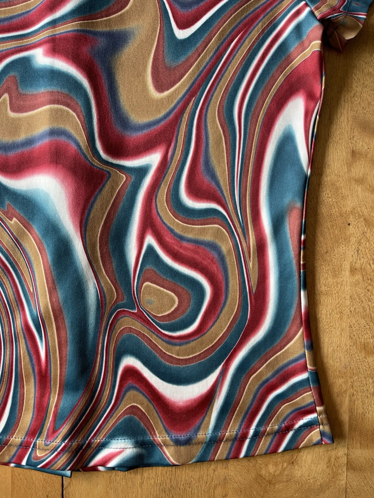 Vintage 90s In Charge Groovy Swirl Button Shirt Size Large Hippie Made In USA