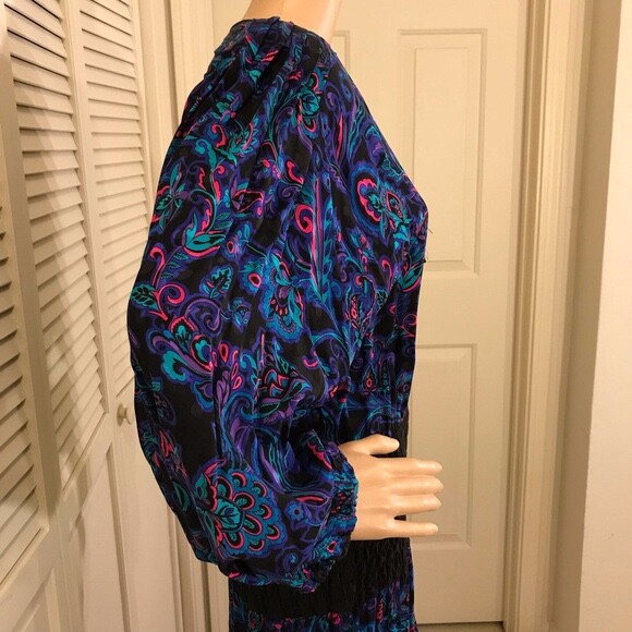 Vintage Diane Freis Multi-color Midi Floral Paisley Silk Dress Size 8/10 Medium