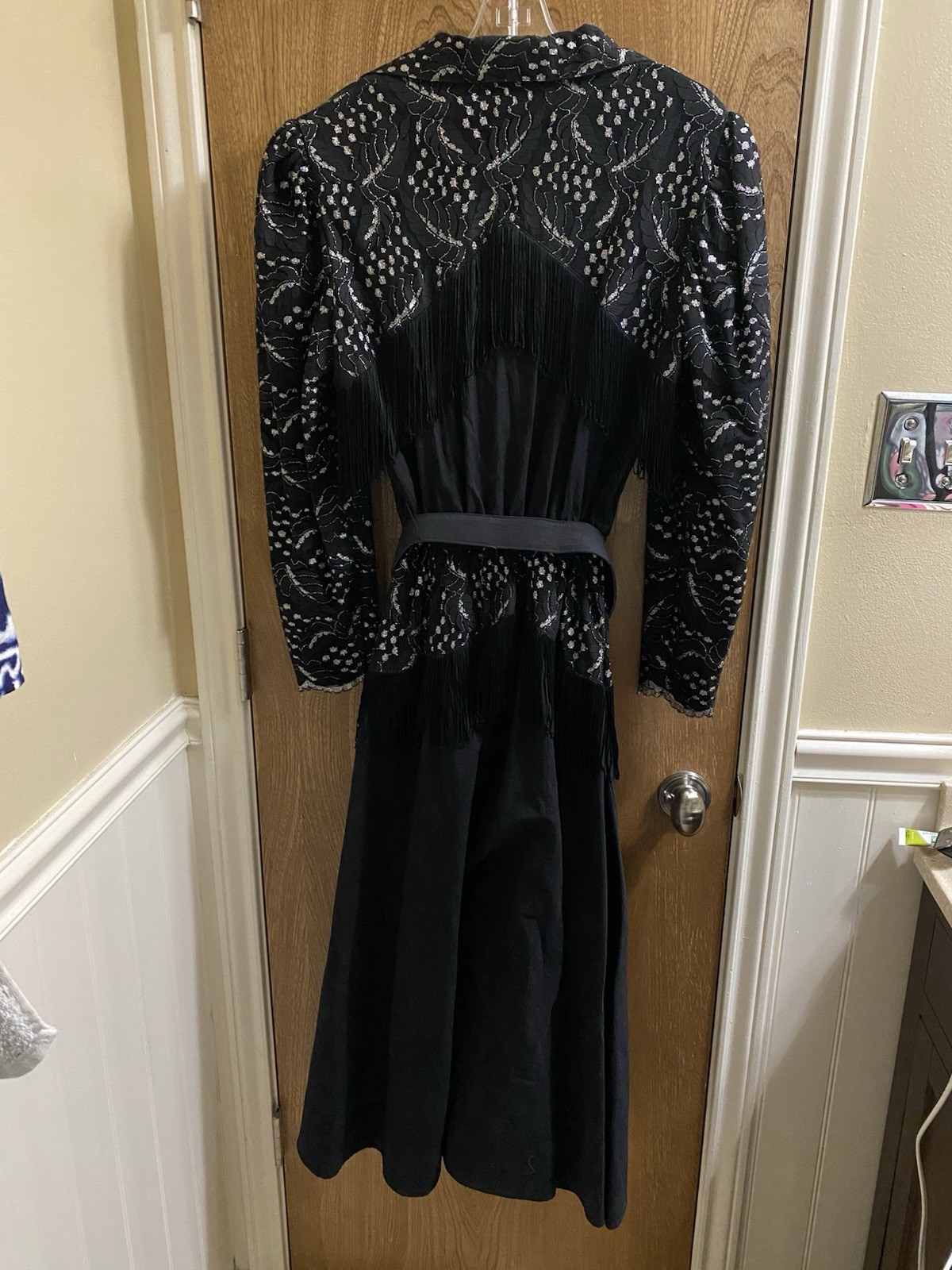 Vintage Lilia Smitty Western Dress Black Silver Fringe Size 11/12 Lace Rodeo