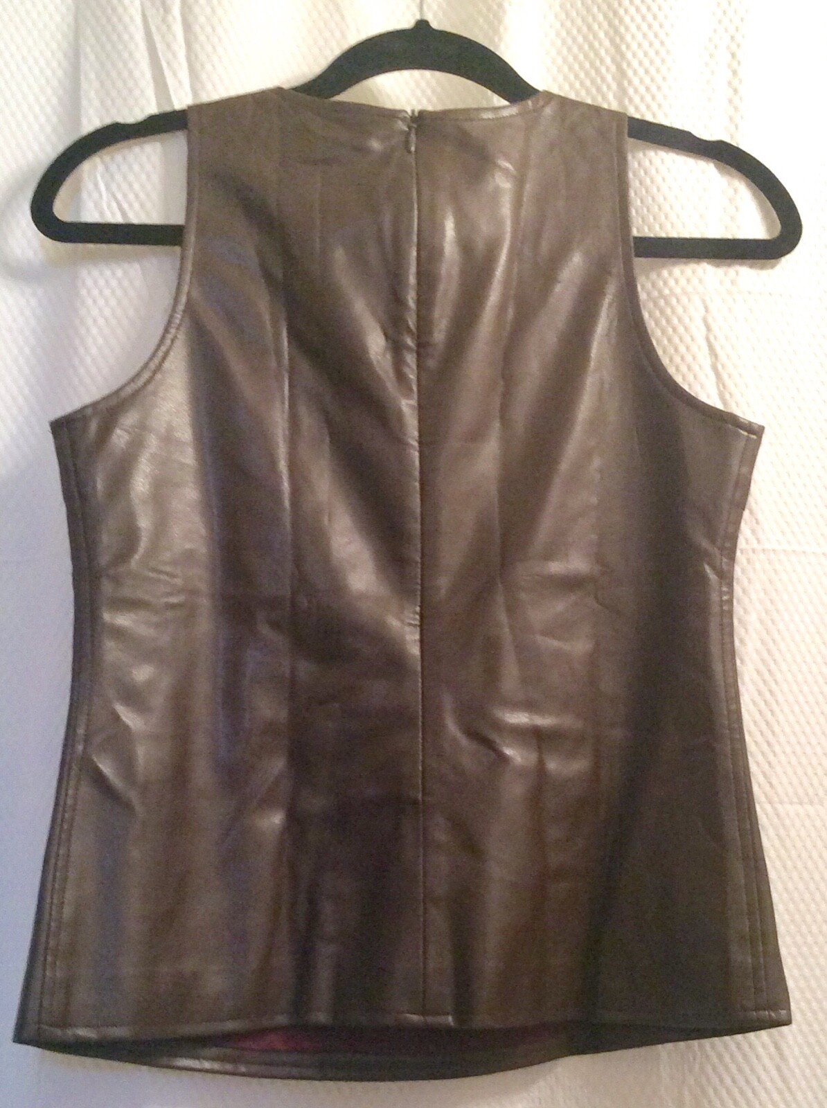 Vintage Chocolate Brown Vinyl Sleeveless Top with Red Satin Lining No Tags