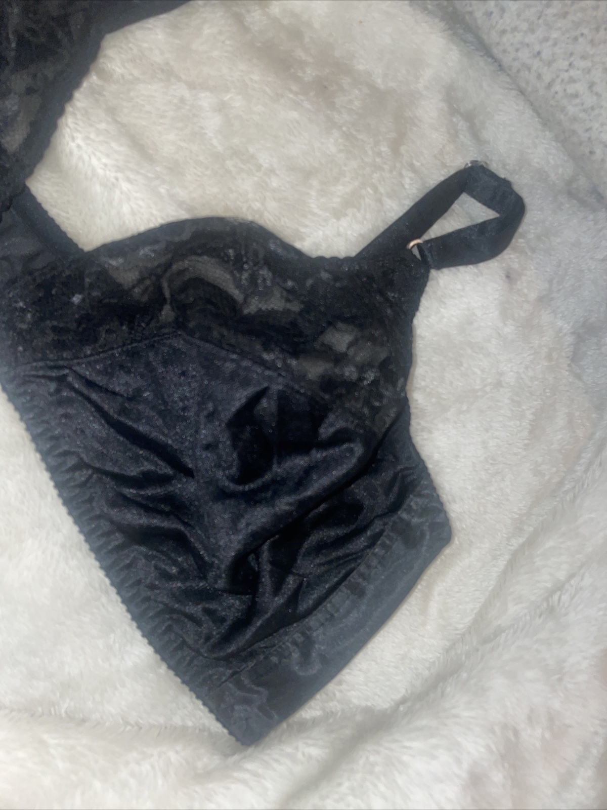 UNLINED WIRE FREE SILKY NYLON FRONT CLOSURE 90s SILKY BLACK BRA USA 42D