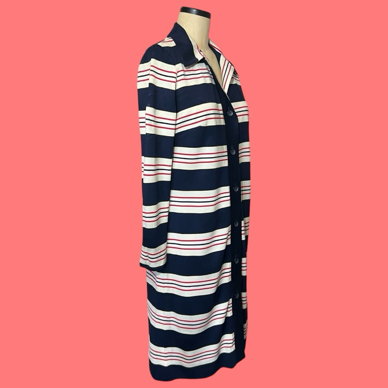60s VINTAGE Serbin Striped Swingin Sixties Shift Shirt Dress Mod Scooter Girl