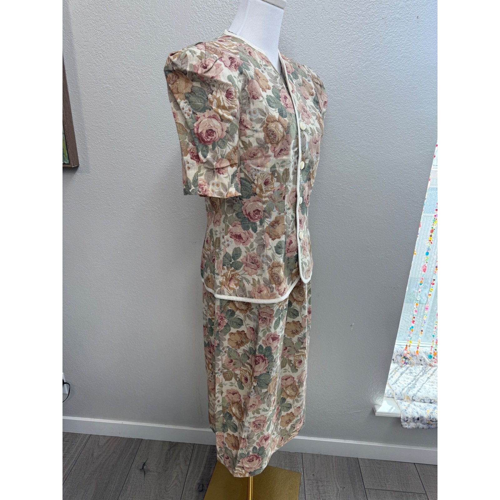 Vintage 90s Floral Skirt Set Cottagecore Rose Print Matching Two Piece Size 12