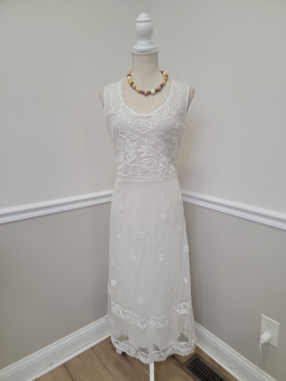 Vtg April Cornell Gown White(Tulle) Wedding Garden Party Size M/ Beach Wedding