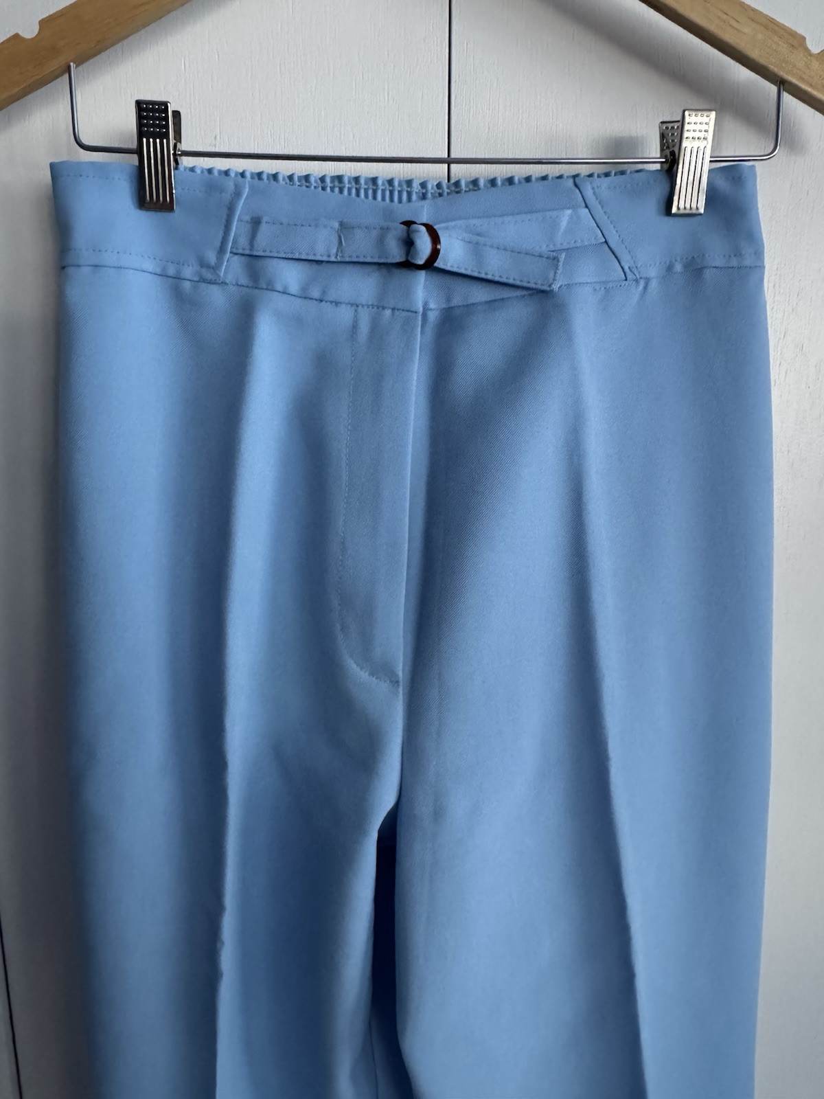 Vintage 1970’s Baby Blue Polyester Pants Flat Front Wide Leg High Rise