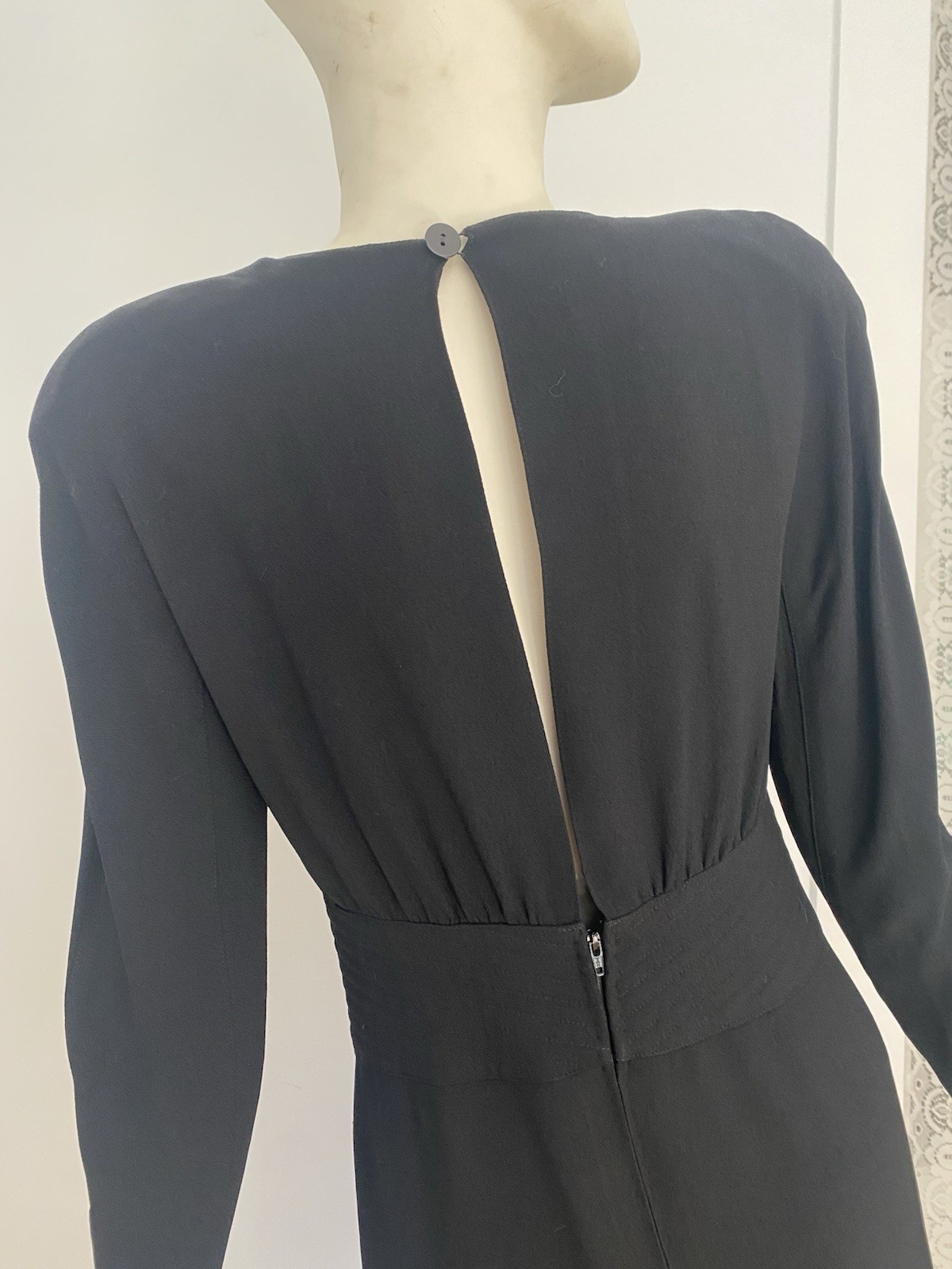 Vintage Sonia Rykiel Black Dress 80s LBD Designer France Long Sleeve Crepe