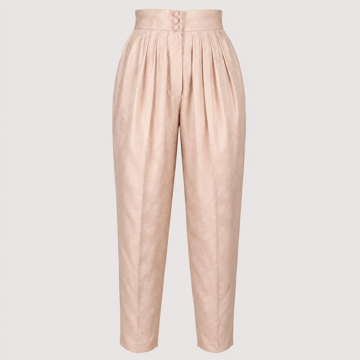 Vintage 80s 90s Blush Satin Brocade Pants High Waist Pleated Tapered Trousers