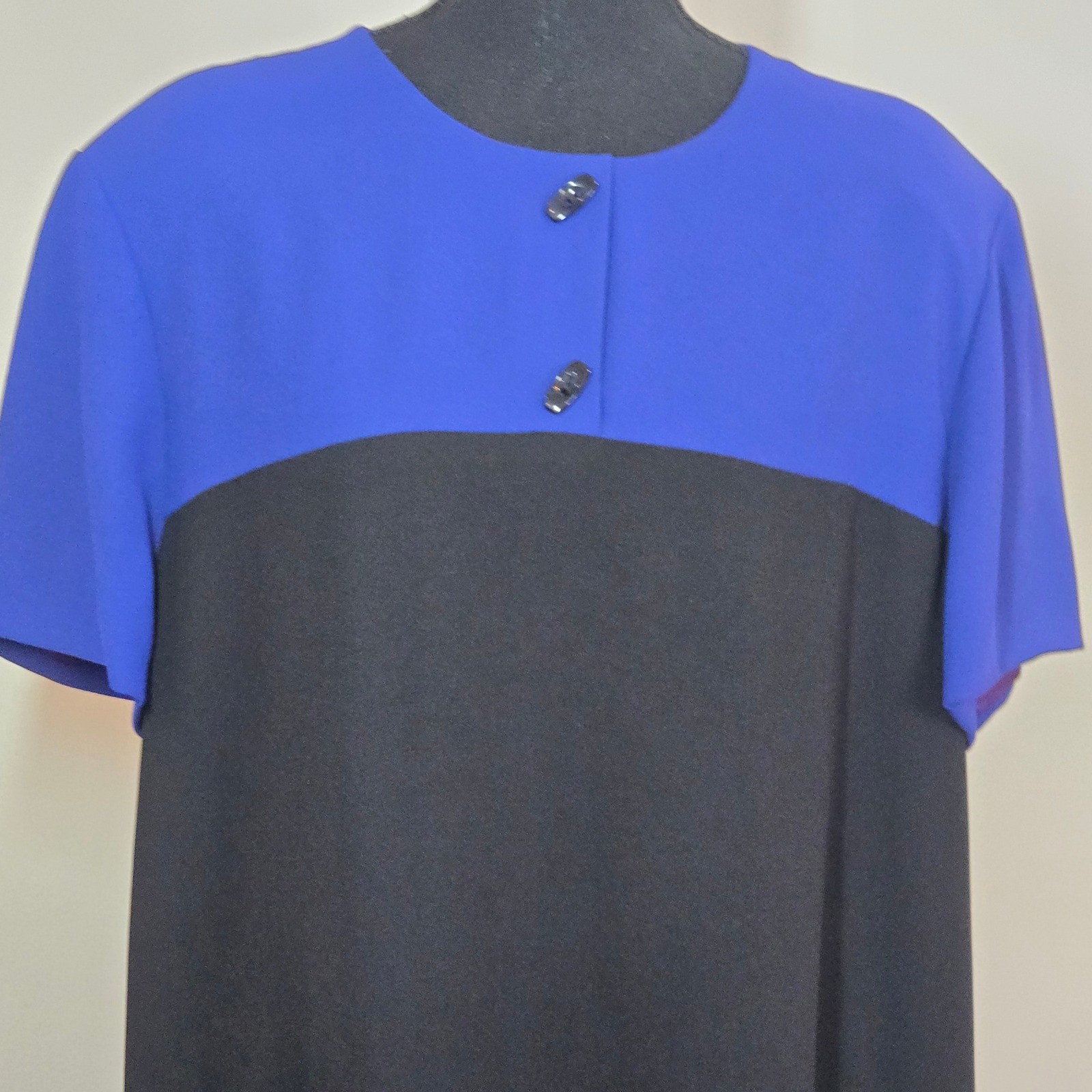 Evan-Picone Colorblock Dress Womens 14 Blue Black Vintage Shift Pocket (D9)