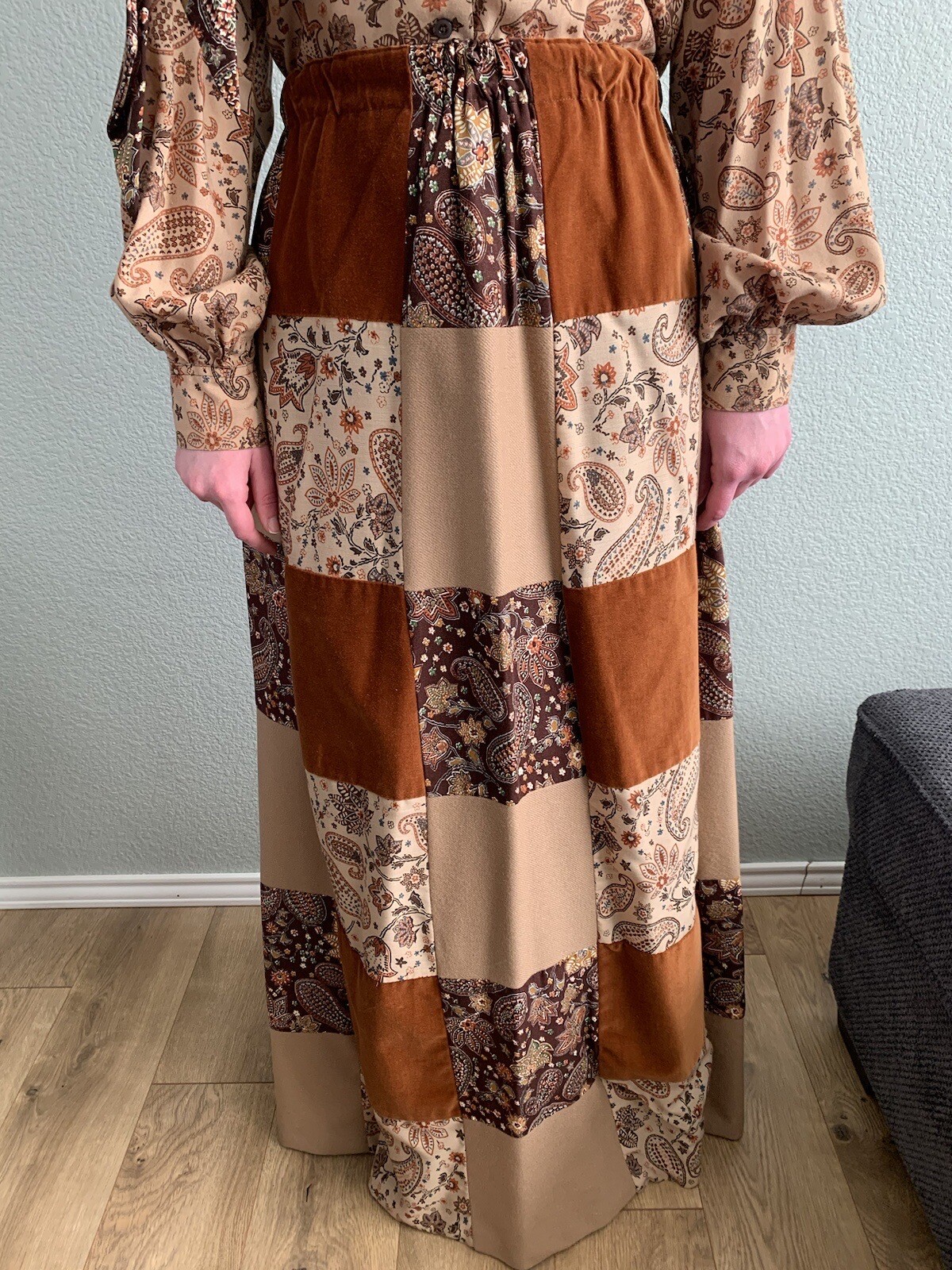 MR.HANK Vintage 1970s Patchwork Boutique Long Boho Hippie Skirt -Matching Set!