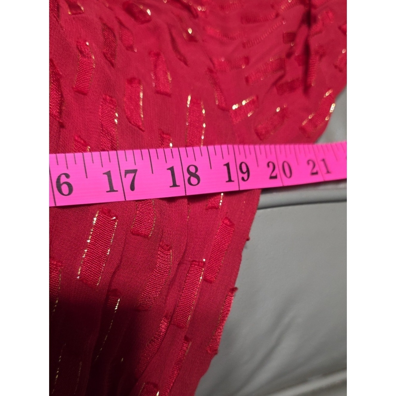 Anthropologie Long-Sleeve Dress Red W/Gold Threading Lined Flowy Gauzy Sz XS EUC