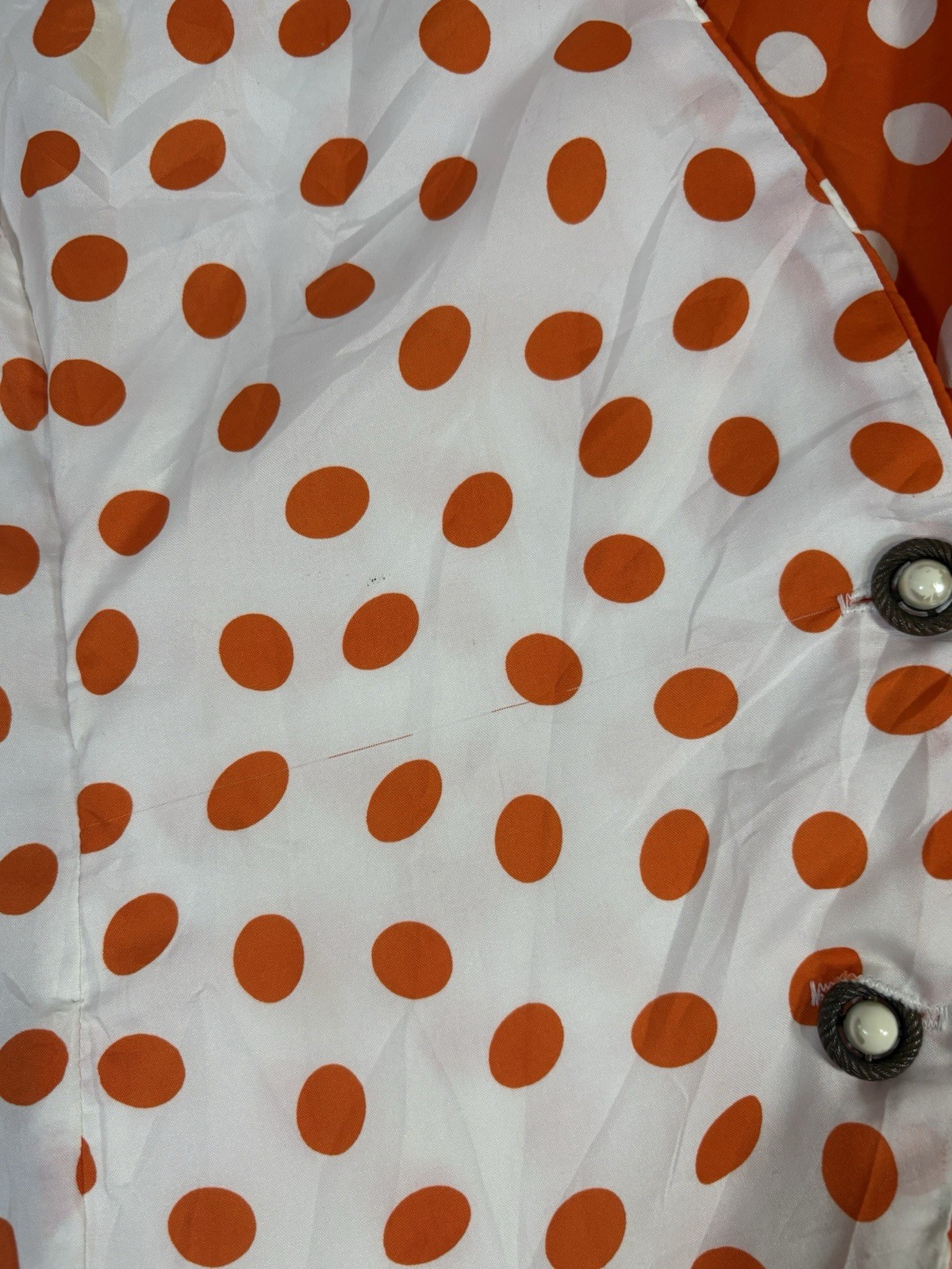Vintage Lormar San Juan Polka Dot Blouse White Orange USA Retro Top
