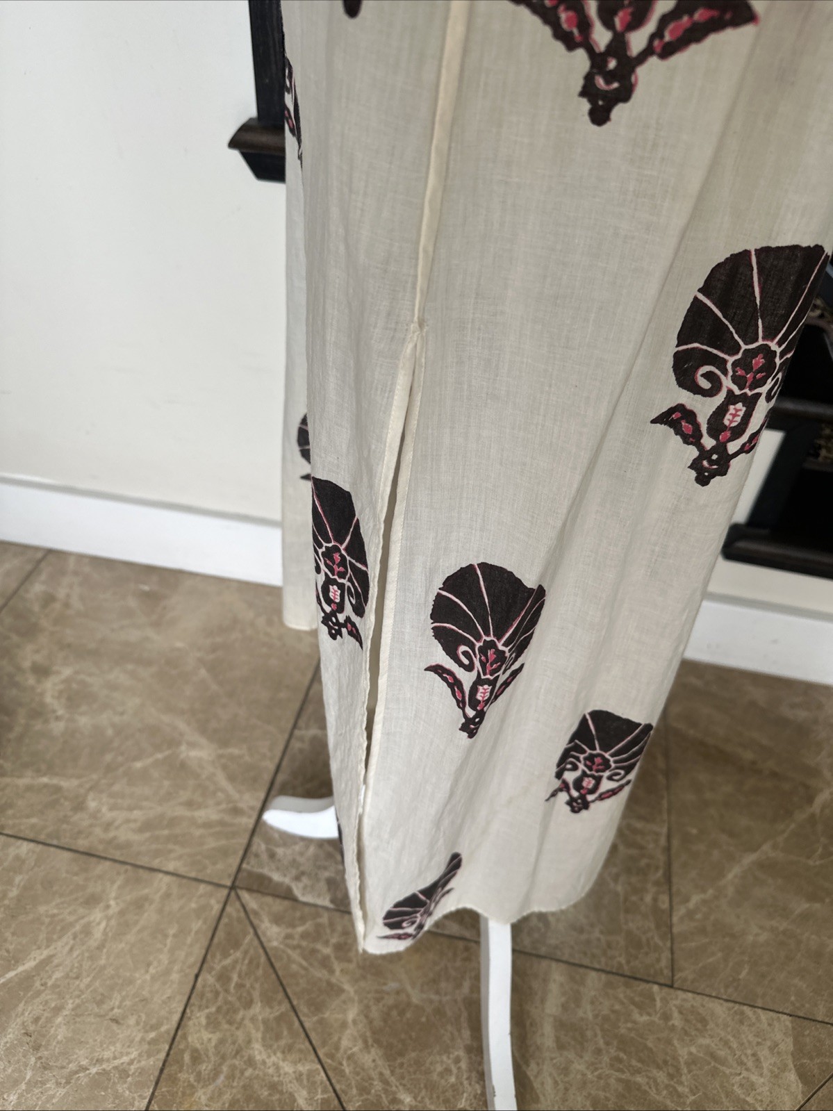 Muriel Brandolini VTG Graphic Print Long Cotton Tied Kaftan For Beach/Lounging S